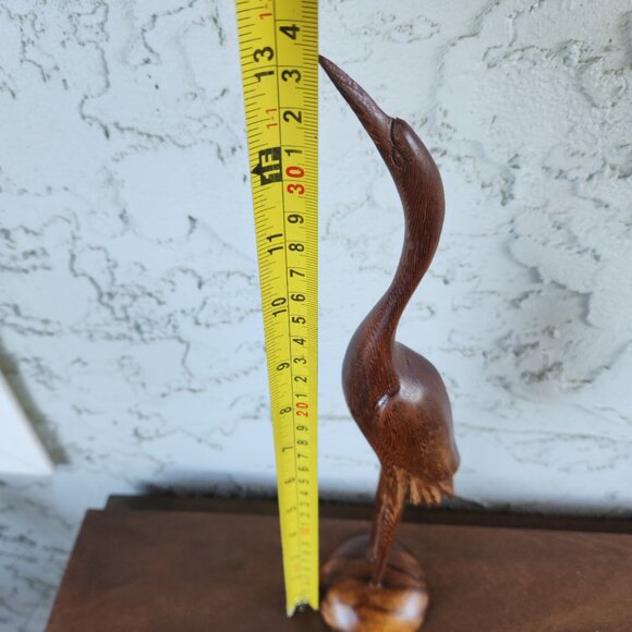 Hand-Carved Wooden Crane Sculpture – 13" Tall Elegant Bird Figurine - Picture 11 of 11
